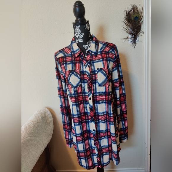 Passport Long soft flannel button down shirt 🔘 (Large) ❤️💙🖤🤍 - Picture 1 of 16